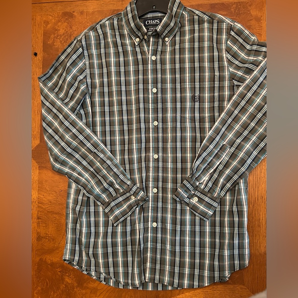 Chaps Shirt Men's M Long Sleeve Button Down Stretch Easy Care Green Plaid
